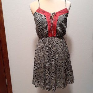 Maurice's Black White Coral Geometric Design Summer Dress - Size Small